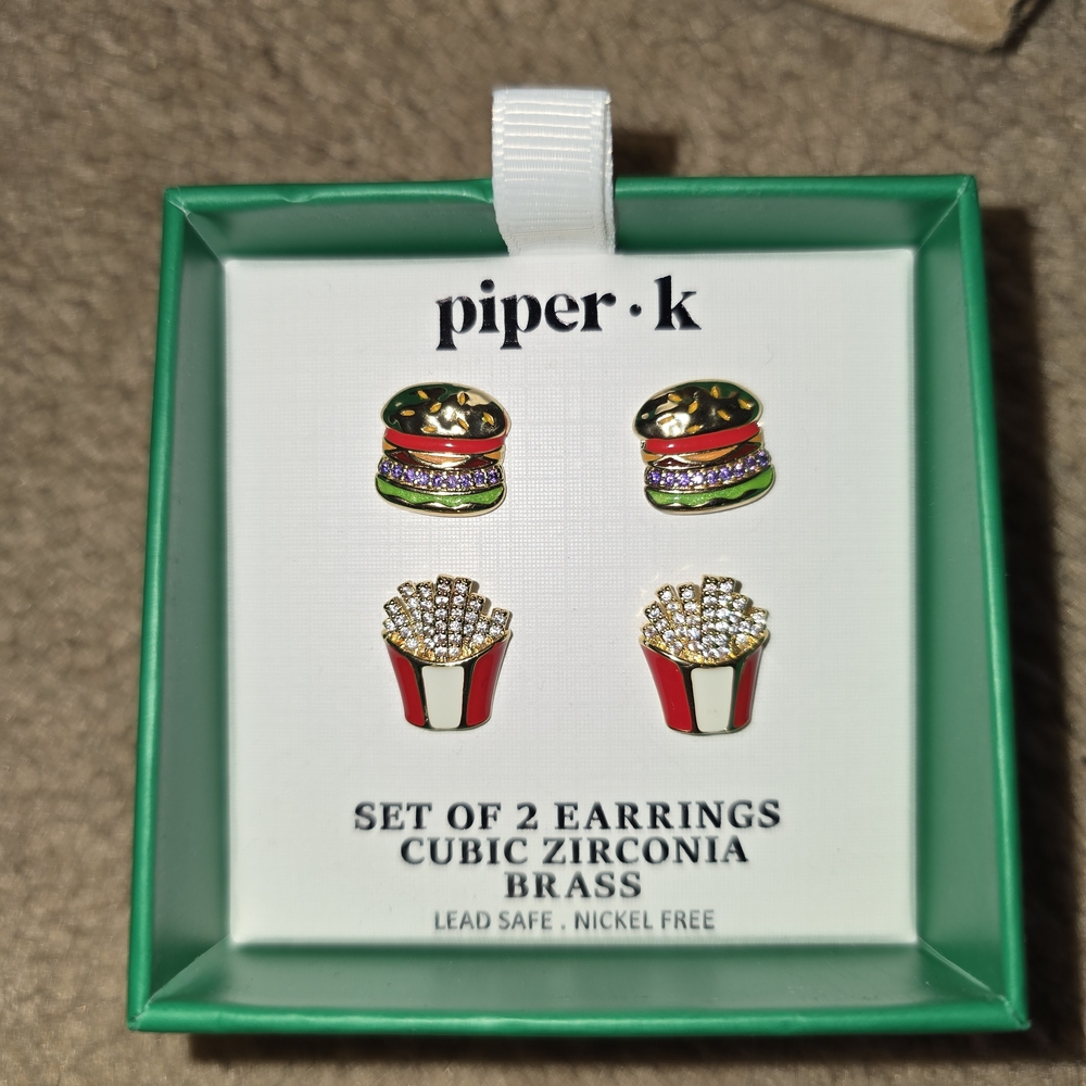 Piper K "Burger & Fries" Stud Earring Set